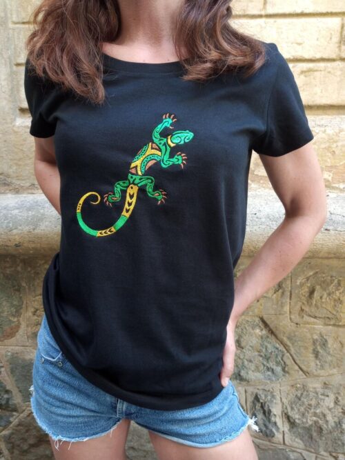 Дамска тениска с бродерия Гущер