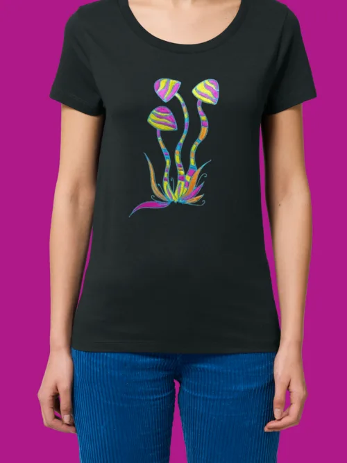 Дамска тениска с бродерия Psychedelic Mushrooms
