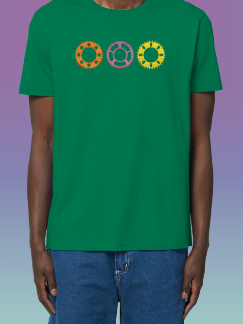 bike_Green_shirt_zubni_kolela Мъжка тениска с бродерия за байкъри Зъбни колела