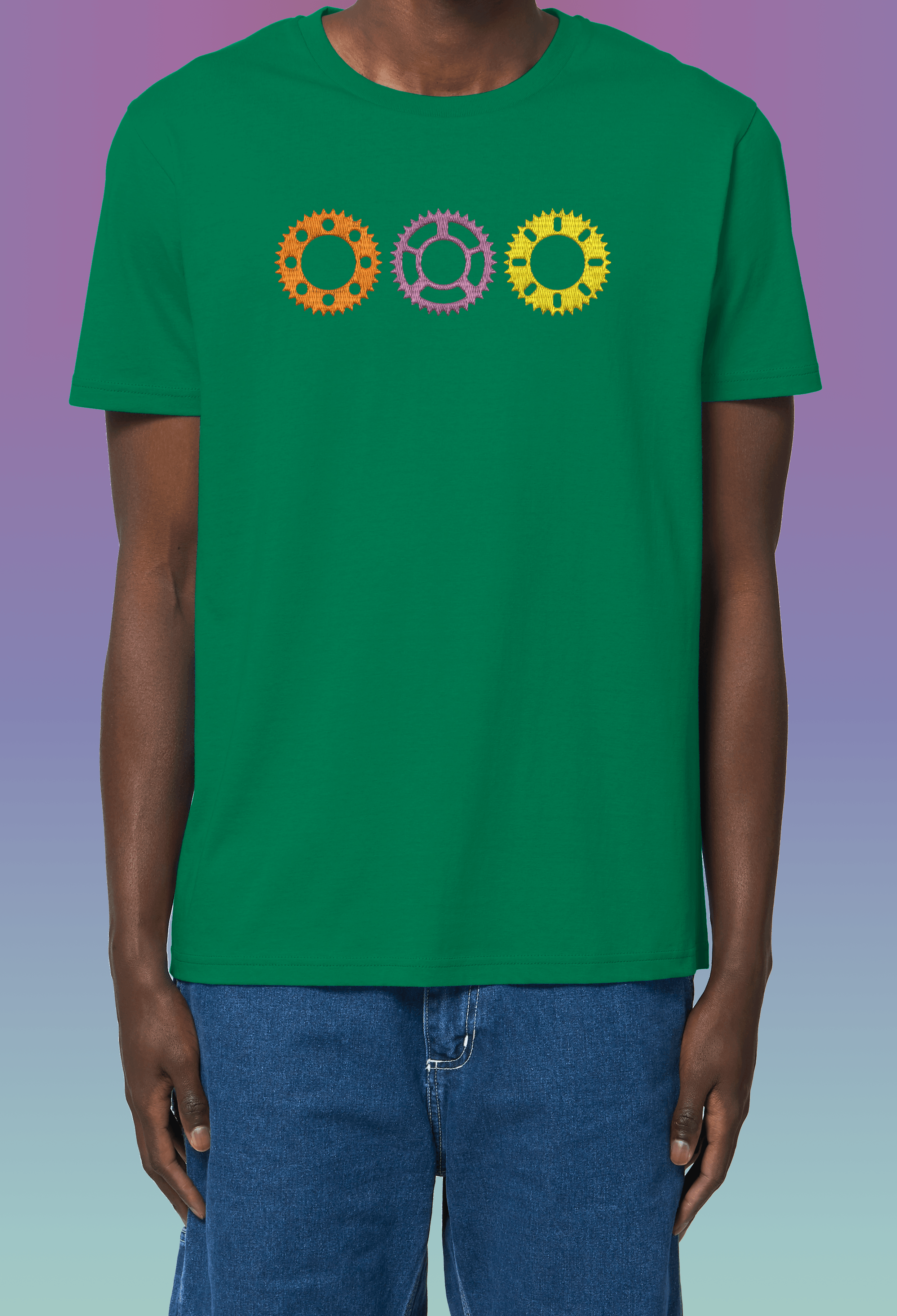 bike_Green_shirt_zubni_kolela Мъжка тениска с бродерия за байкъри Зъбни колела