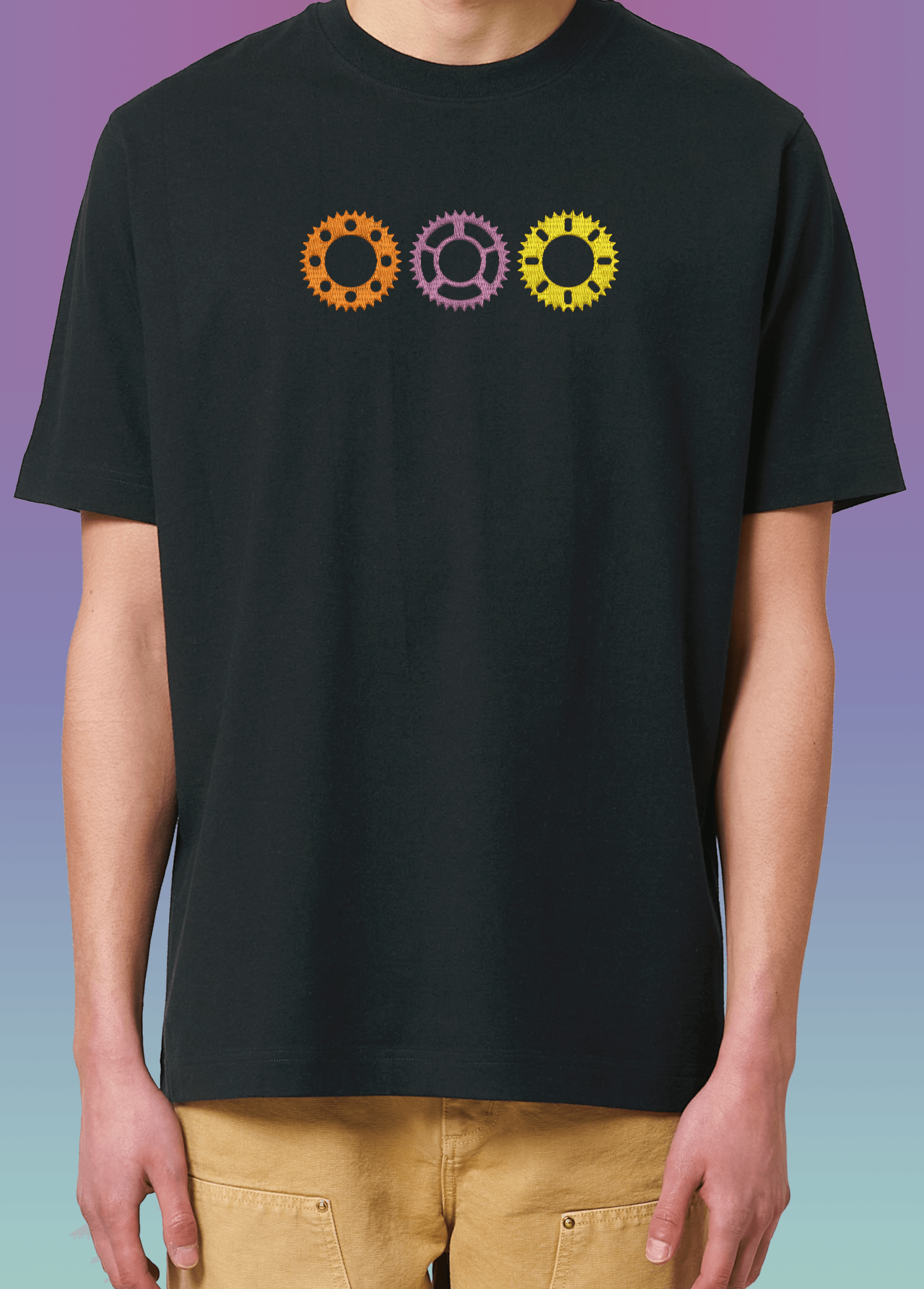 bike_black_shirt_zubni_kolela Мъжка тениска с бродерия за байкъри Зъбни колела