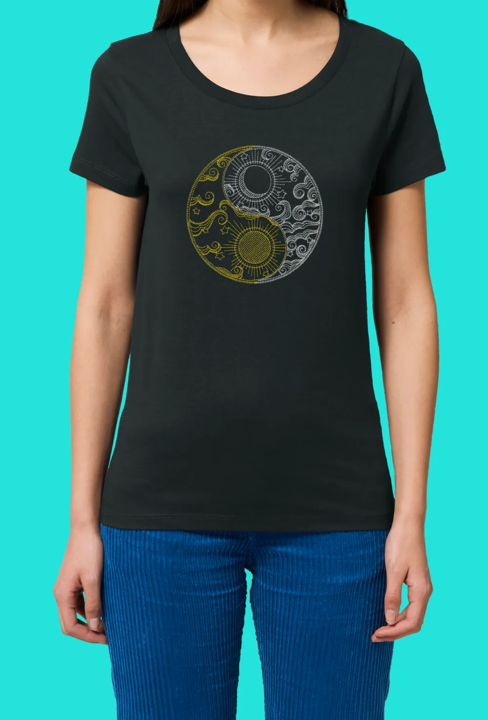 In_Yan_Black_shirt Дамска тениска с бродерия Ин и Ян