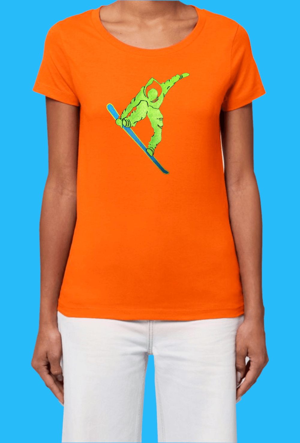 snowboard_orange_woman_shirt Дамска тениска с бродерия Сноуборд