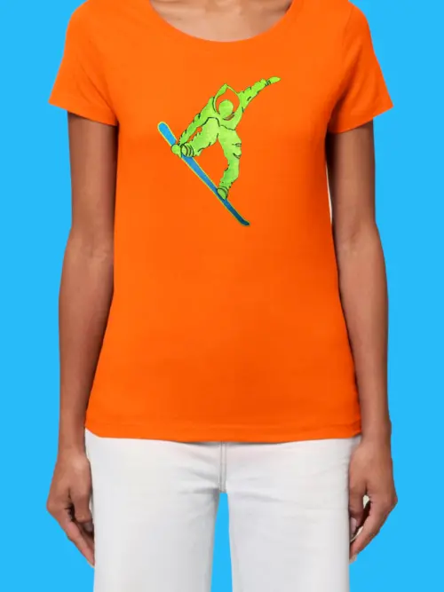 snowboard_orange_woman_shirt Дамска тениска с бродерия Сноуборд