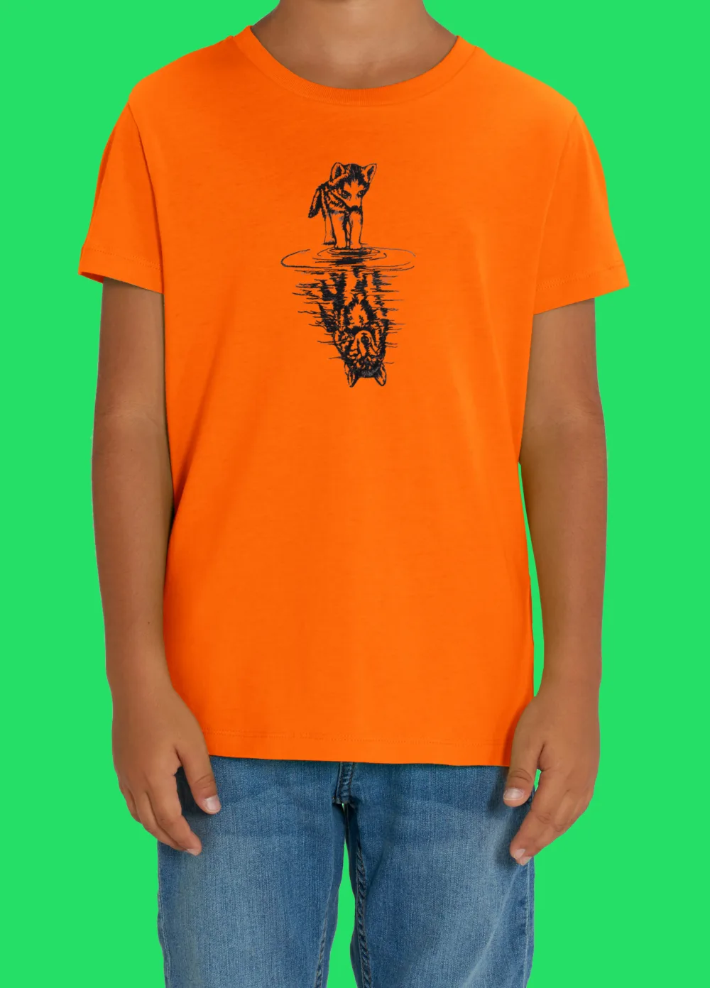 Детска тениска с бродерия Вълче отражение