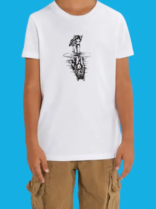 Canine_Reflection_kids_white_tshirt Детска тениска с бродерия Вълче отражение