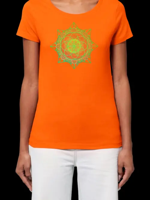 Magnetic Swirls Medallion_orange Дамска тениска с бродерия Магическа мандала