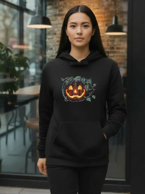 Дамско худи с бродерия Усмихната тиква