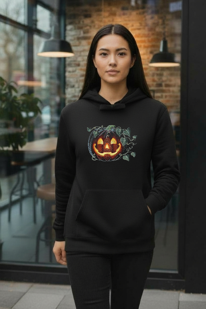 Дамско худи с бродерия Усмихната тиква