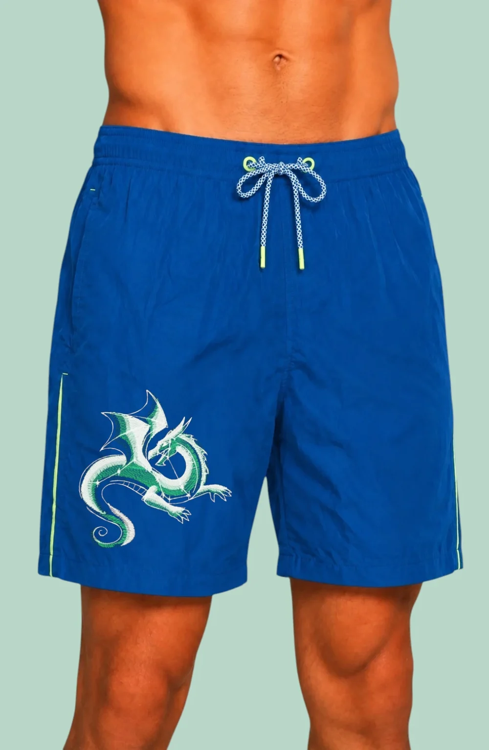 blue swimming shorts dragon Плувни шорти с бродерия Дракон