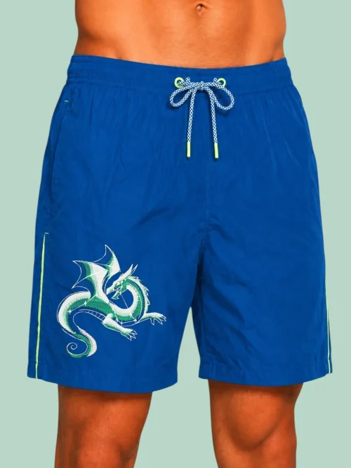 blue swimming shorts dragon Плувни шорти с бродерия Дракон