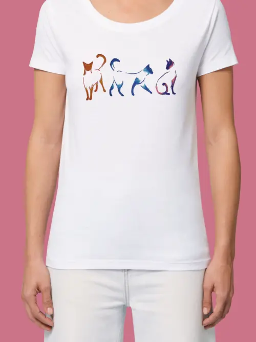 cat_border_white_woman_shirt Дамска тениска с бродерия Котки