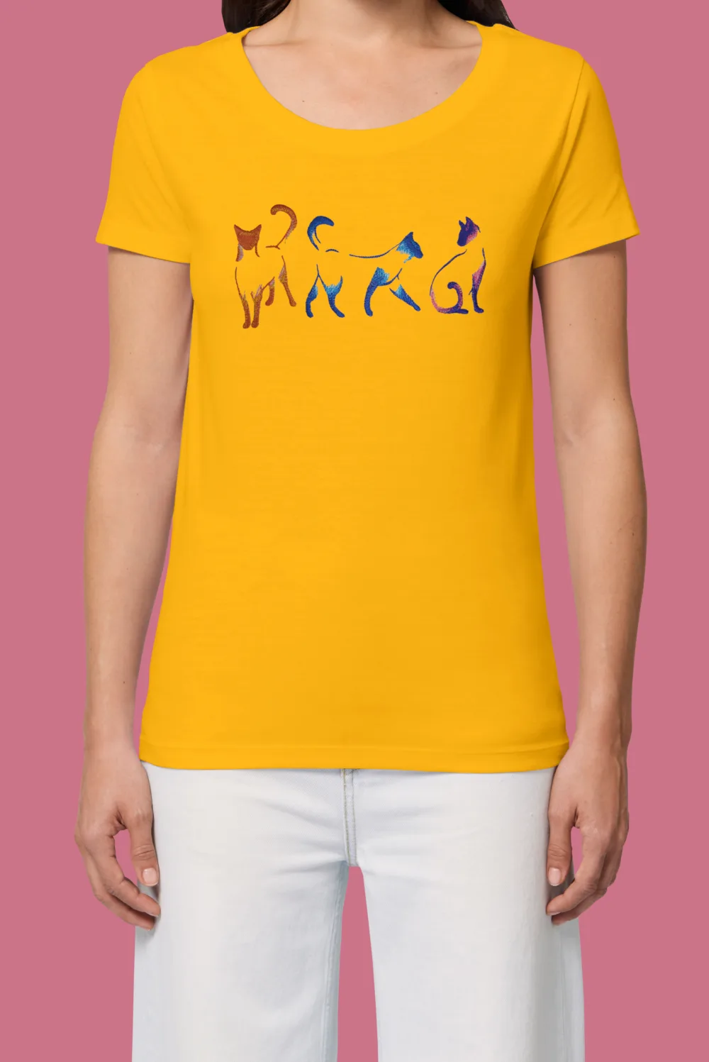 Дамска тениска с бродерия Котки