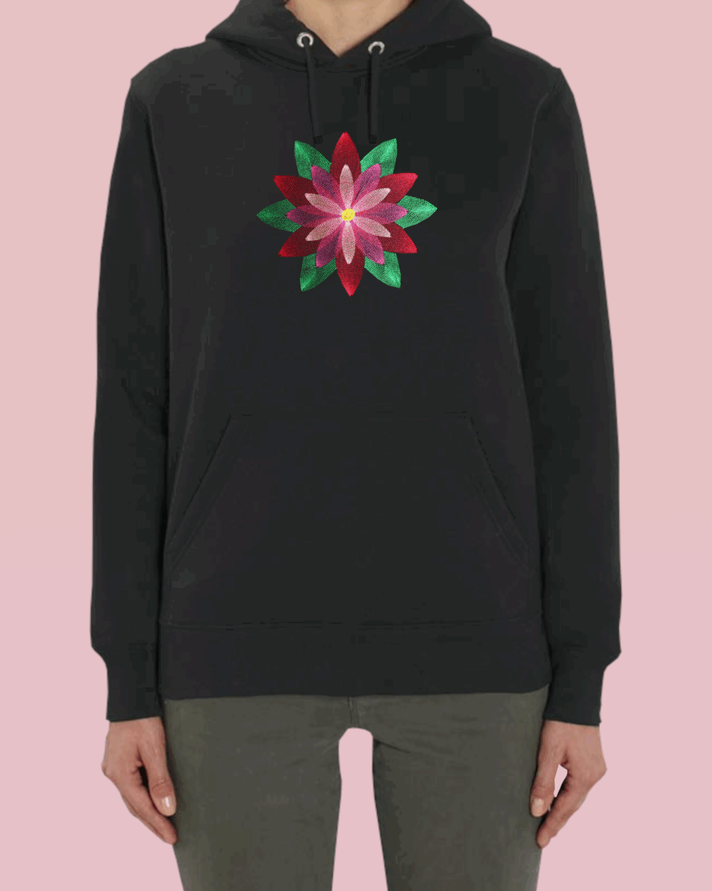 lotos_hoody_urban_woman_black Дамско худи с бродерия цвете Лотос