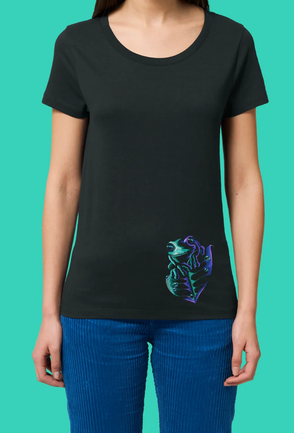 midnight_frog_woman_black Дамска тениска с бродерия Среднощна жаба