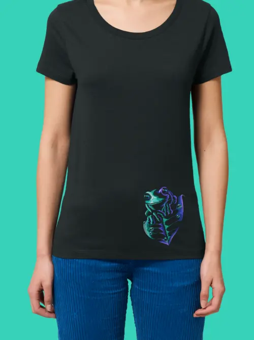 midnight_frog_woman_black Дамска тениска с бродерия Среднощна жаба