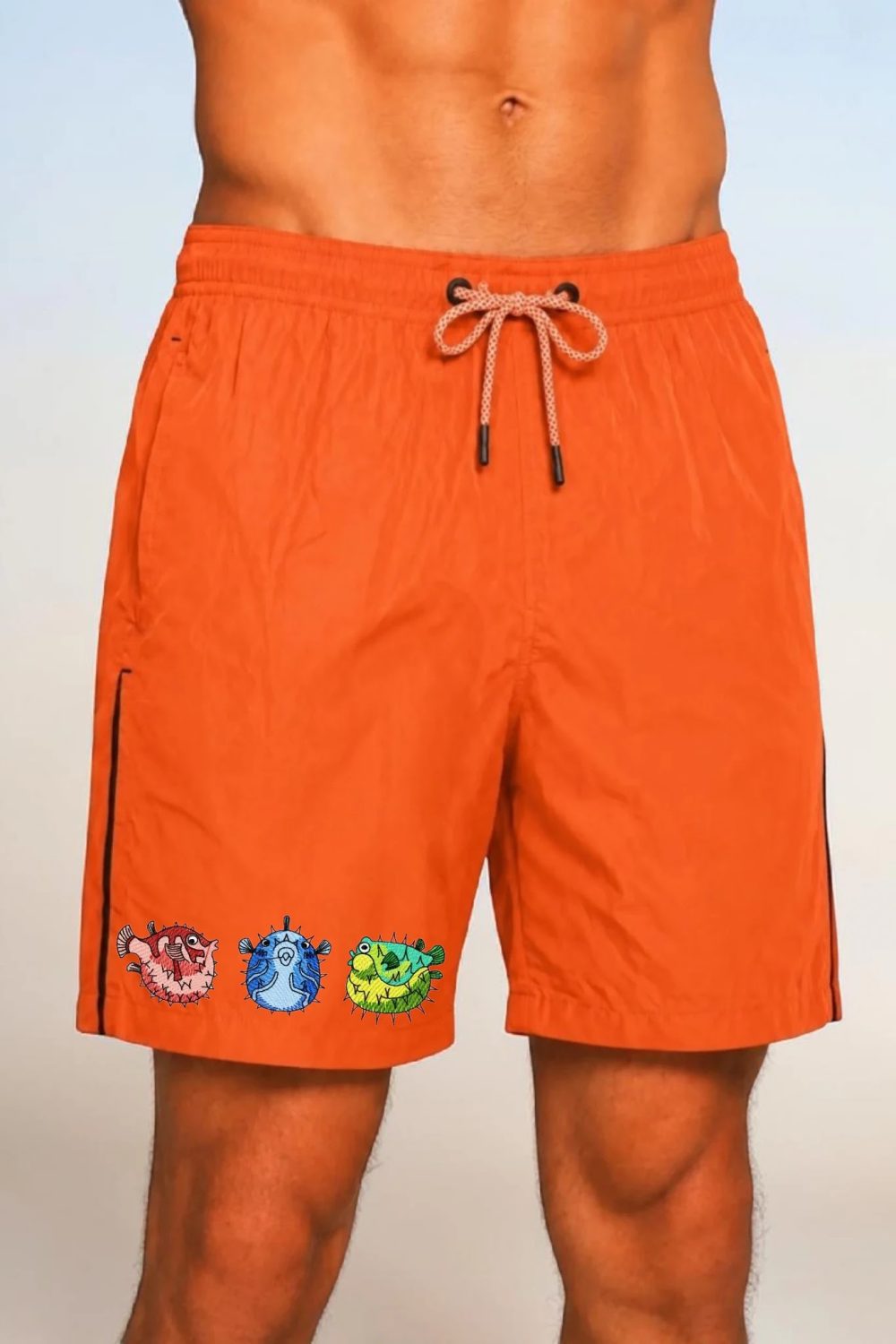 orange swimming shorts puffer fish Плувни шорти с бродерия Риба балон