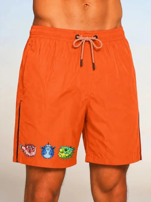 orange swimming shorts puffer fish Плувни шорти с бродерия Риба балон