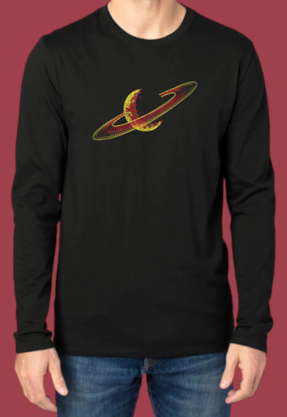 Мъжка тениска с бродерия Сатурн