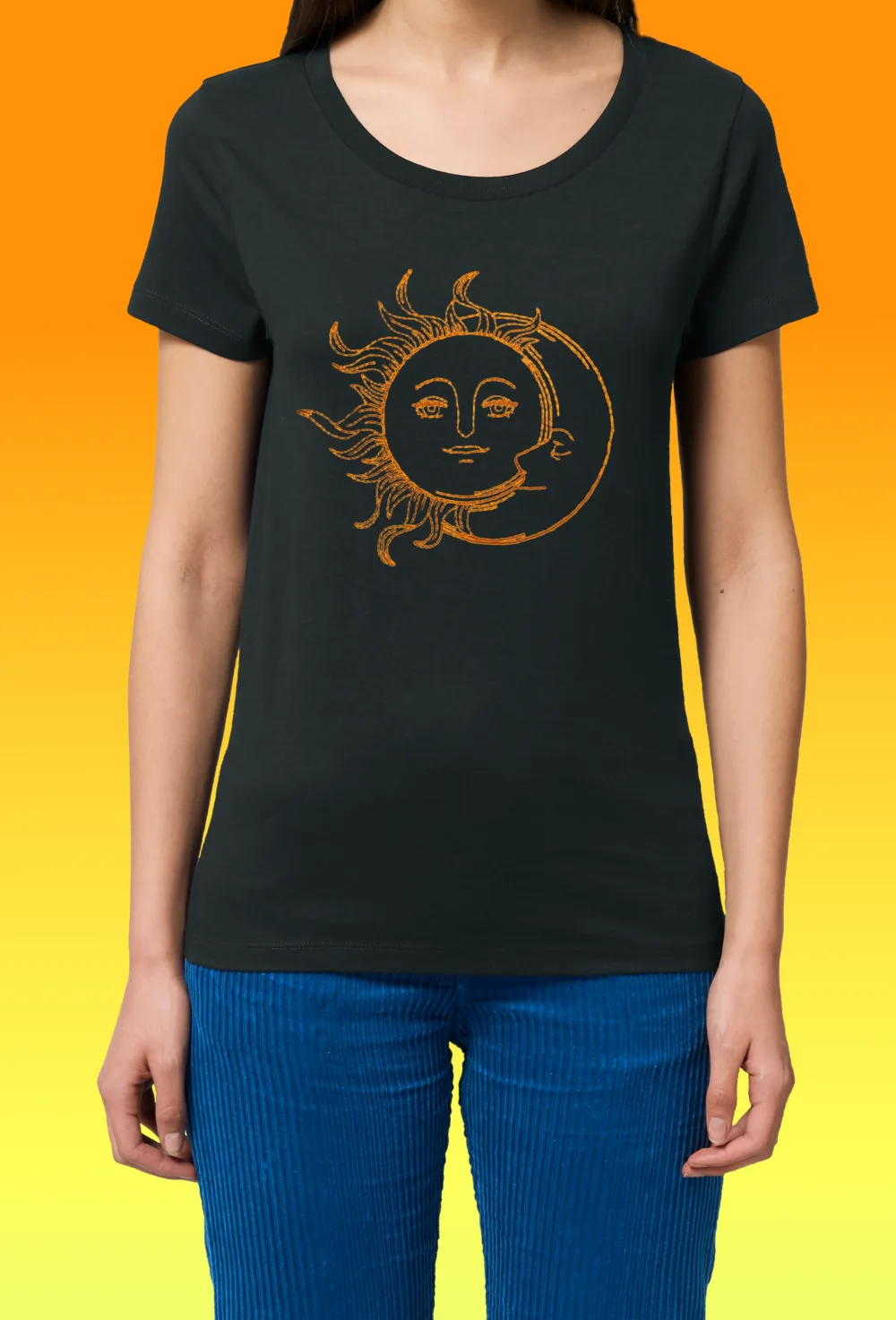 Дамска тениска с бродерия Слънце Луна