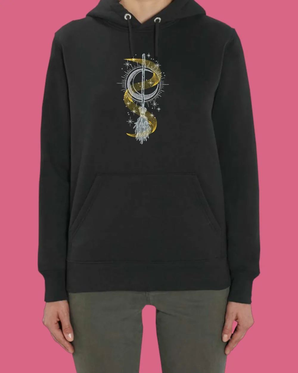 helloween Дамско худи с бродерия Магическа метла